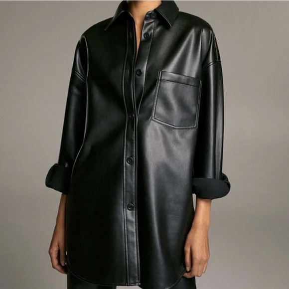 Babaton Jackets & Blazers - Aritzia Babaton Pelli Faux Leather Shirt Jacket Black XXS